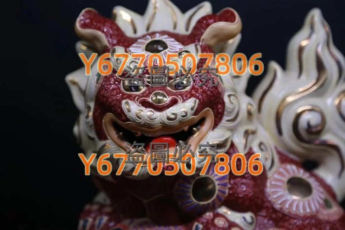 【櫻】過去最大級83cm 九谷 八幡窯 玉獅子 吽形像 置物 資産家収蔵品[na]02 K01 日本古董九谷燒瓷器《八幡窯金彩色繪玉獅子置物九谷燒赤獅子擺件
