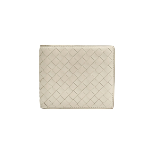 BOTTEGA VENETA BV 寶緹嘉 白色 編織羊皮 兩折 短夾 【二手名牌BRAND OFF】