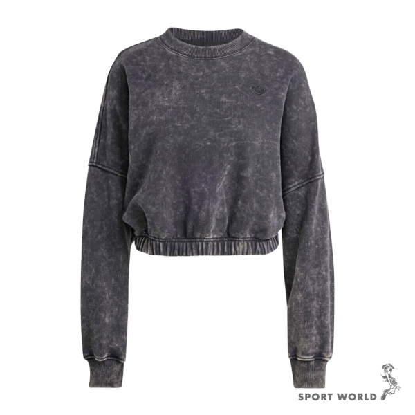 【下殺】Adidas 短版長袖上衣 女裝 水洗 仿舊 黑灰【運動世界】IW5756