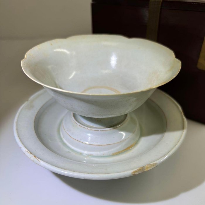 中国宋時代 影青盃、盃台 木箱付 高さ9㎝ 東Y7-0709⭐︎2Fトコカ 中國