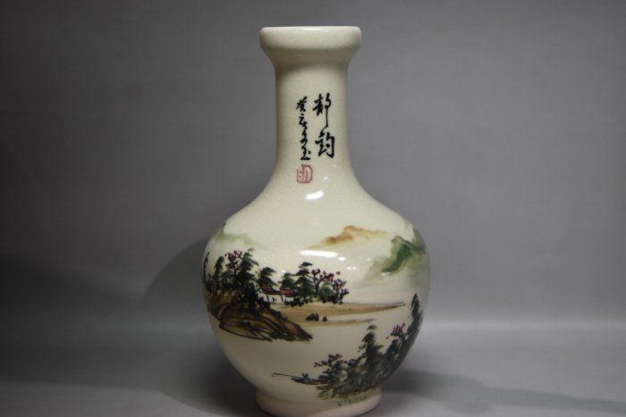 中華陶瓷 稀少双耳花瓶 台北早期任克重监製 年代品 美術品 古董品 收藏