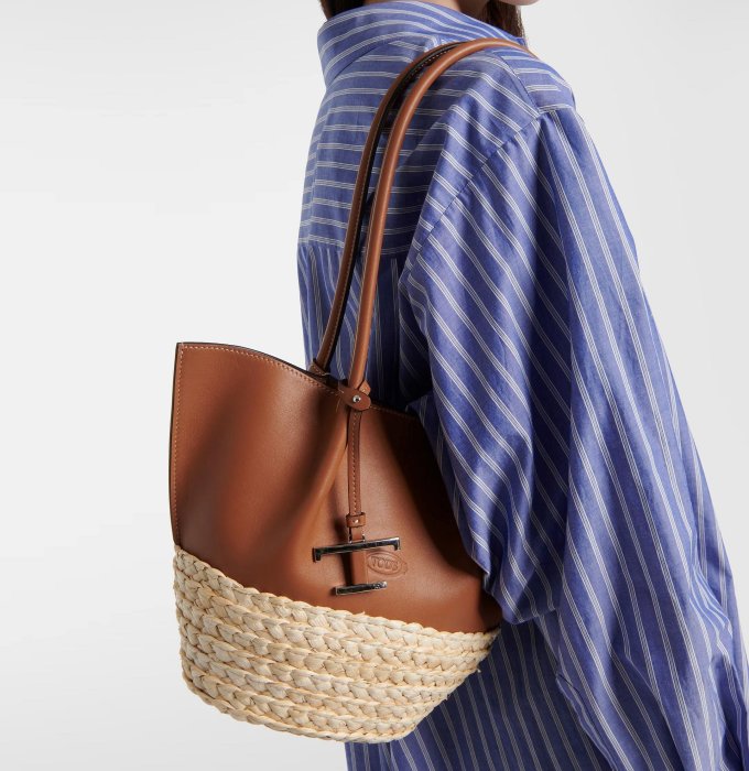 【Tod's】專櫃經典Timeless系列 納帕小牛皮草編皮革購物包