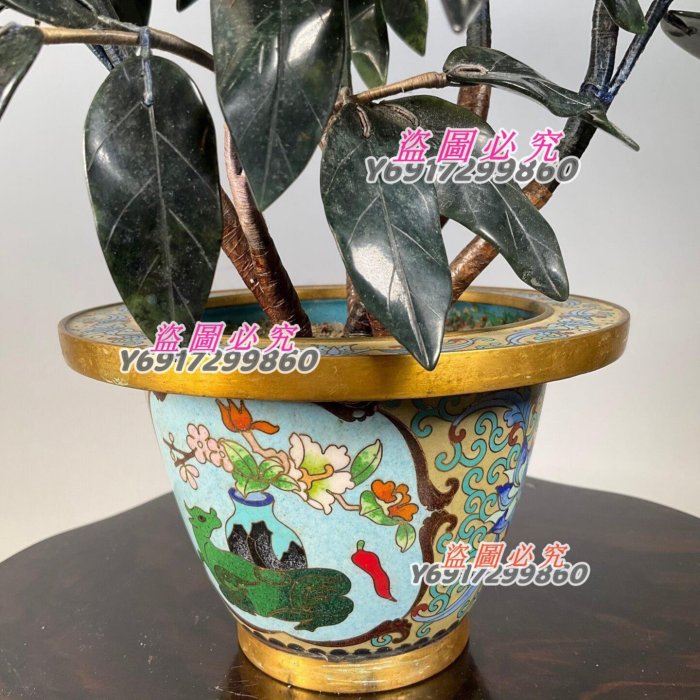 5000 創匯時期景泰藍玉石盆景花品相如圖描述高41厘米瑪瑙水晶岫玉雕刻