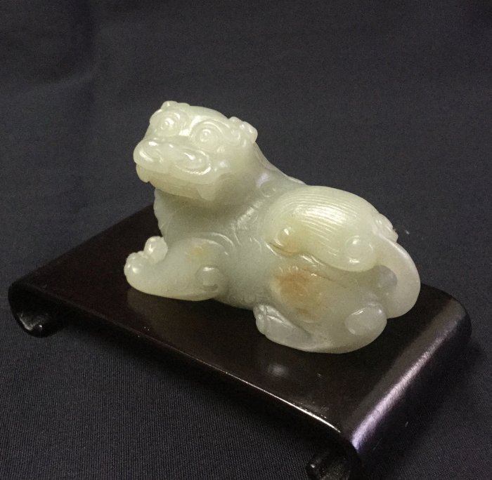 和田玉製 細密彫 玉獅 置物 賞物 古賞物 古董品 古