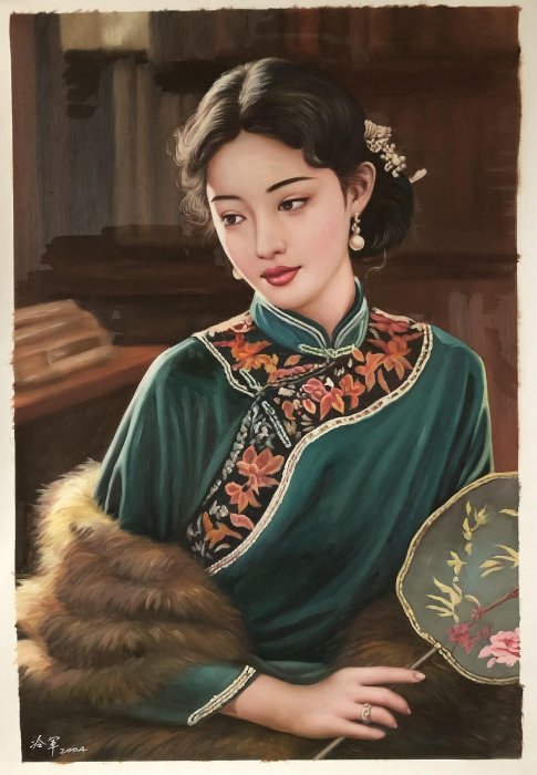 嚴選冷軍創作大型油畫，100x70cm純手繪藝術品，推薦收藏高檔人物肖像冷