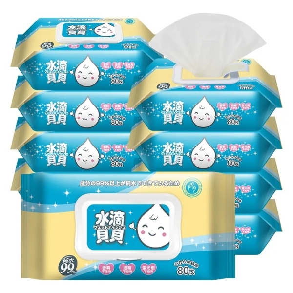 【水滴貝貝】箱購 80抽 超厚純水柔濕巾X20包 (80抽/1包) 附蓋 奈森克林純水濕巾 濕紙巾 厚度升級