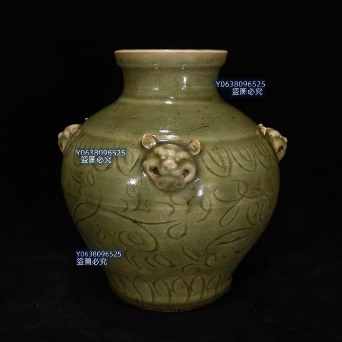 龙泉釉缠枝连纹兽头罐27×25，300738 青花琺瑯彩五彩二手【古雲