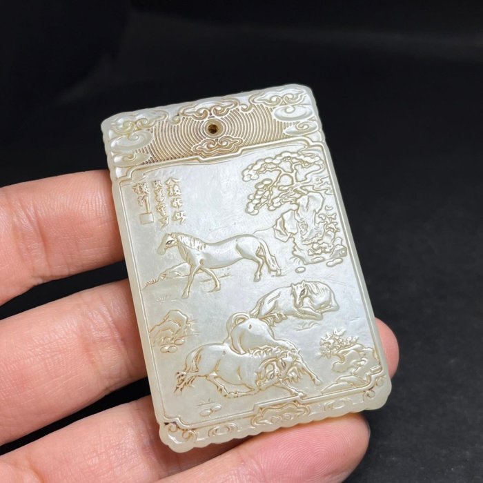 舊藏和田玉明清八駿圖玉佩尺寸42×6×63mm 重41克【玖先生】 | Yahoo拍賣