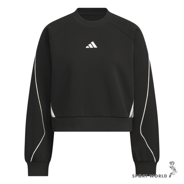 Adidas 長袖上衣 女裝 短版大學T 寬鬆 黑【運動世界】KC0013