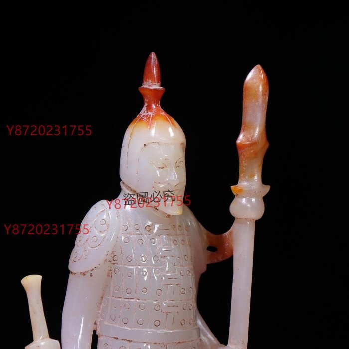 臻品舊藏，漢代和田白玉紅沁兵馬俑漿厚重沁色入骨，工藝精湛，民