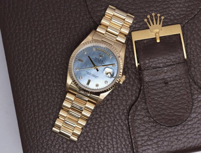 【單售面盤】ROLEX勞力士極罕見原裝藍色貝母pinball圓鑽點!整片18K K金面盤! ( 18038 18238 18048 18388...都可用)