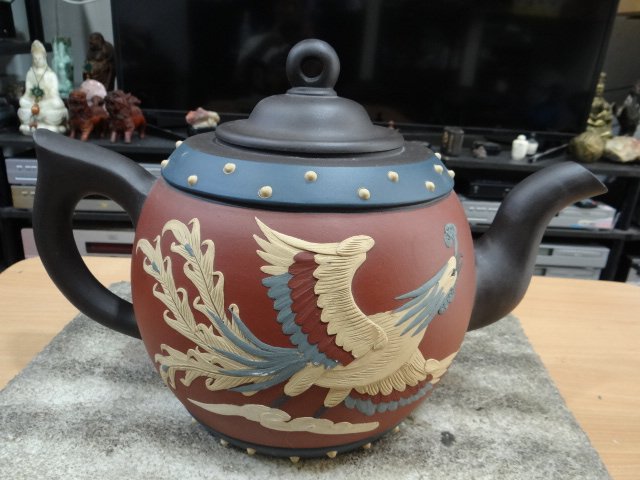 龍鳳呈祥提梁茶壺 酒壺 茶道 工芸 置物 銅製 銅器 浮彫龍鳳茶壺 酒壺 茶道具 装飾品 工芸品 置物 - メルカリ