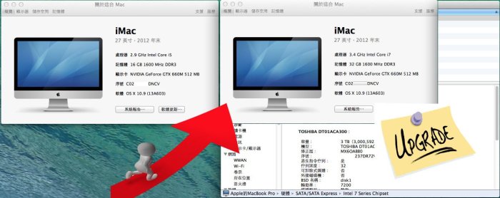 [台中 麥威蘋果] Apple維修 iMac 27吋 2012 升級 CPU、記憶體RAM升級 升級SSD固態硬碟!!!