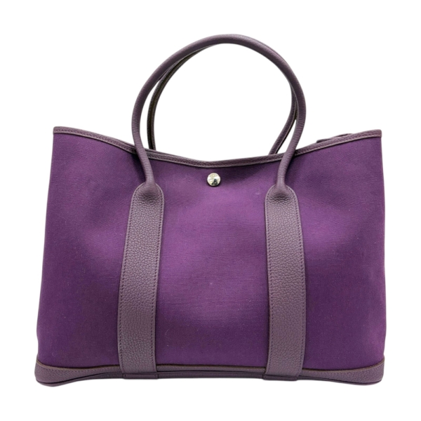 HERMES 愛馬仕 紫色 帆布 Negonda 牛皮 Garden Party 36 手提包 □O刻 銀扣 H046900CK 【二手名牌BRAND OFF】