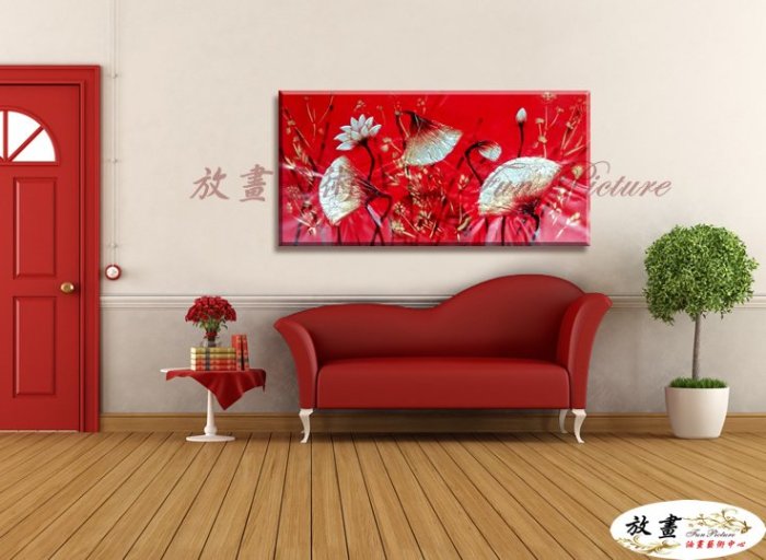 油彩画 静物画 額装 花 放畫藝術】裝飾花卉C216 純手繪油畫橫幅紅色暖色系掛畫招財風水裝修無