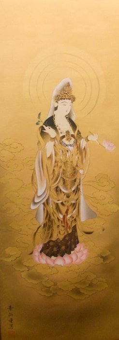 掛軸『雲上觀音』福闐素仙謹寫絹本共箱稀少軸裝掛軸美品| Yahoo拍賣