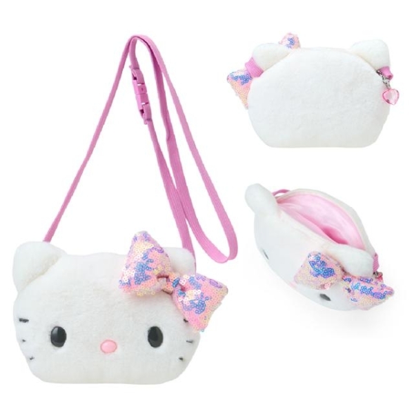 小禮堂 Sanrio 三麗鷗 絨毛造型兒童斜背包 (亮片款) Kitty 大耳狗 酷洛米