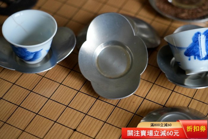 日本老錫茶托五客錫茶托、底款志扛，吉村志扛家族名家作品，錫質非常好
