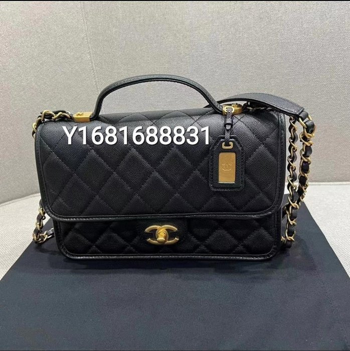 專櫃正品 香奈兒 CHANEL 22K VIP限定款 豆腐 郵差包 黑色 荔枝紋牛皮 金鍊（全新現貨！優惠促銷中）
