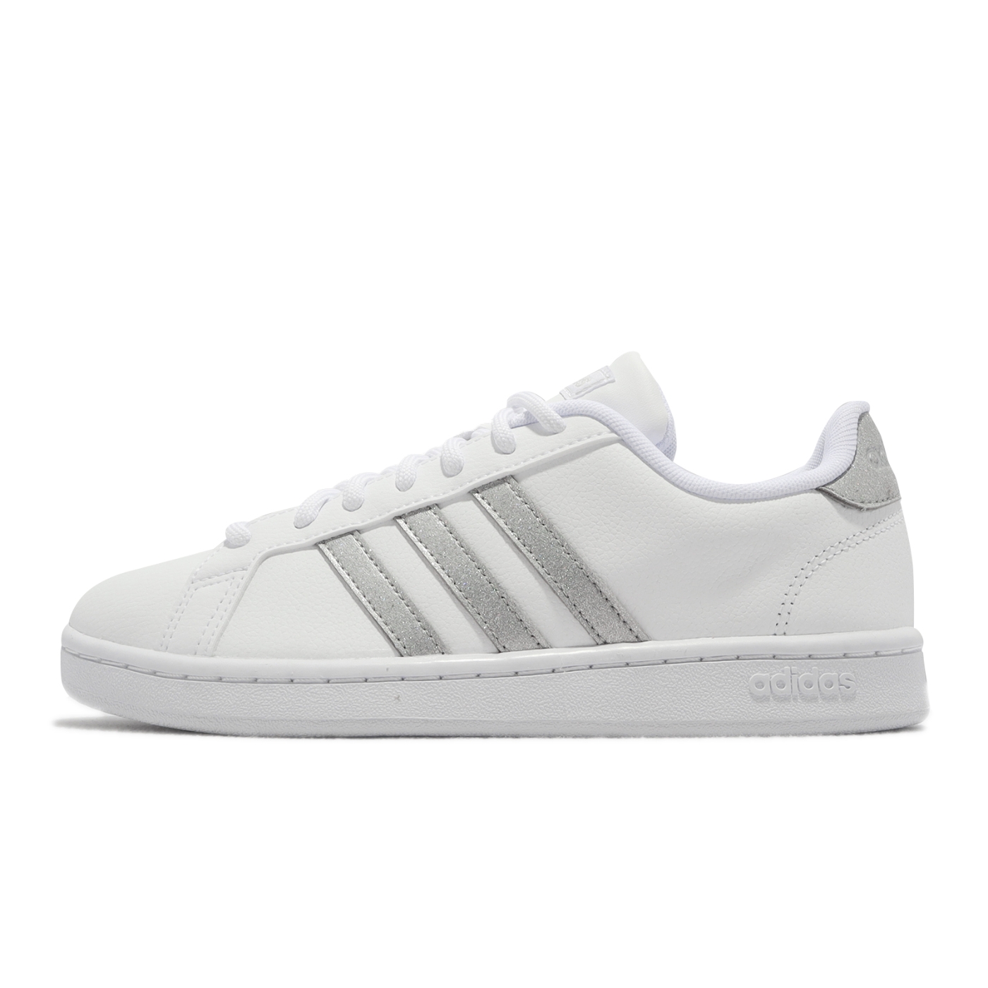 adidas 休閒鞋Grand Court 女鞋白銀經典皮革三線小白鞋愛迪達