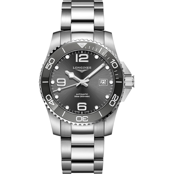 LONGINES 浪琴官方授權深海征服者浪鬼陶瓷潛水機械錶-灰x銀/43mm L3