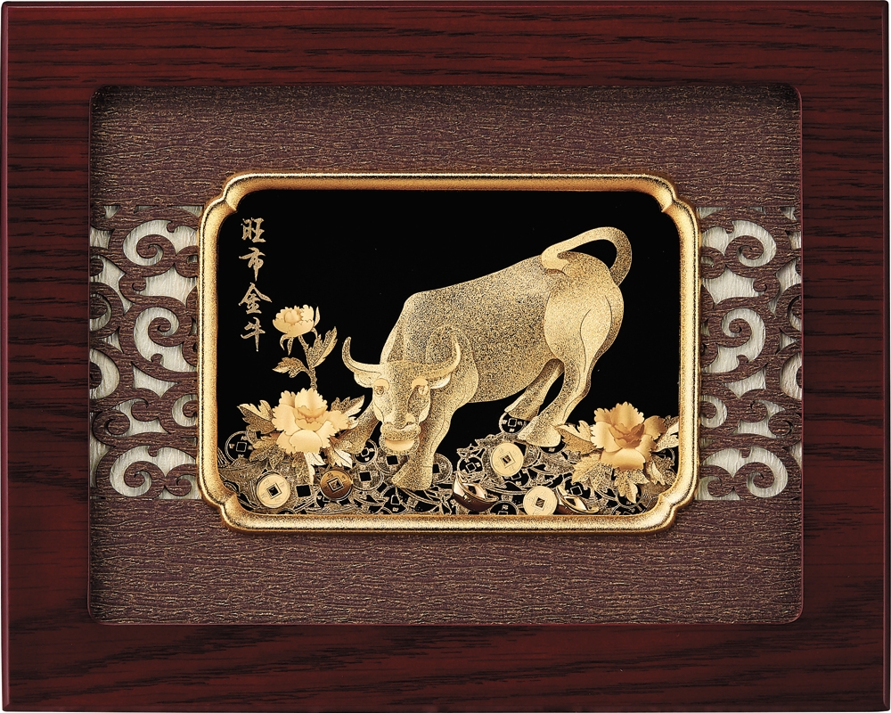 【真作】工芸品　金箔精品　五牛図　純金箔　中国古画　吉祥開運アート　箱入　D60 真作】工芸品 金箔精品 五牛図 純金箔 中国古画 吉祥開運