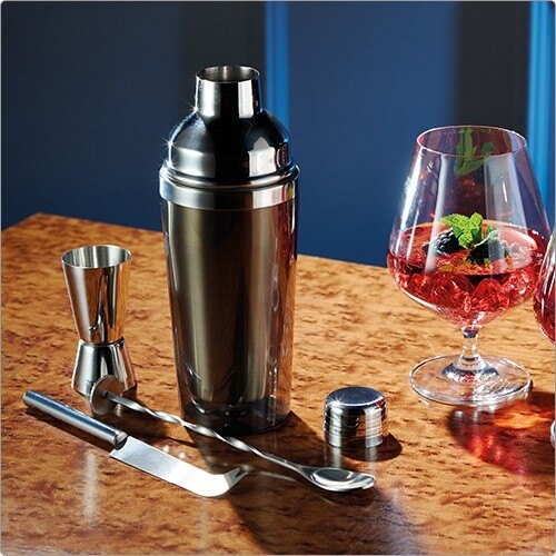 KitchenCraft》酒杯+調酒工具6件- 雪克杯搖酒器隔冰匙吧平匙調酒