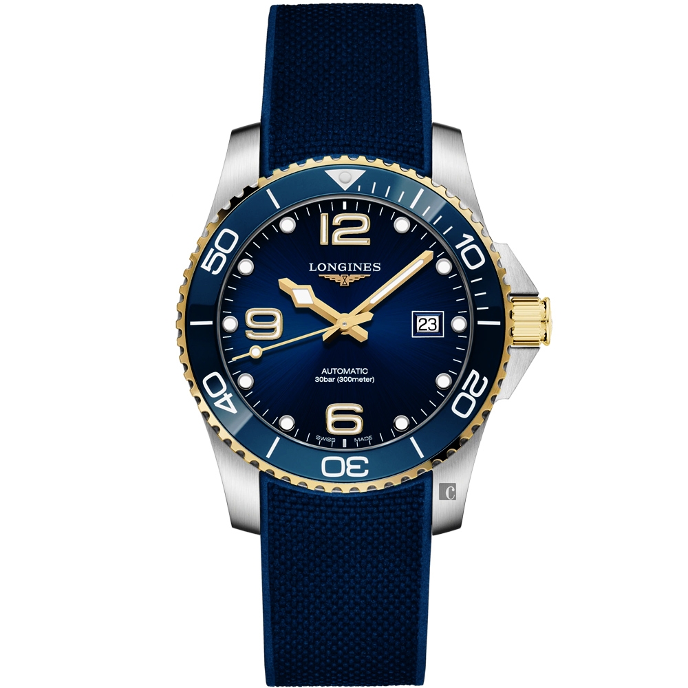 LONGINES 浪琴官方授權深海征服者浪鬼陶瓷潛水機械錶-藍x金/41mm L3