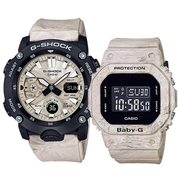 CASIO 卡西歐G-SHOCK Baby-G 地質系大理石紋情侶手錶對錶GA-2000WM-1A+