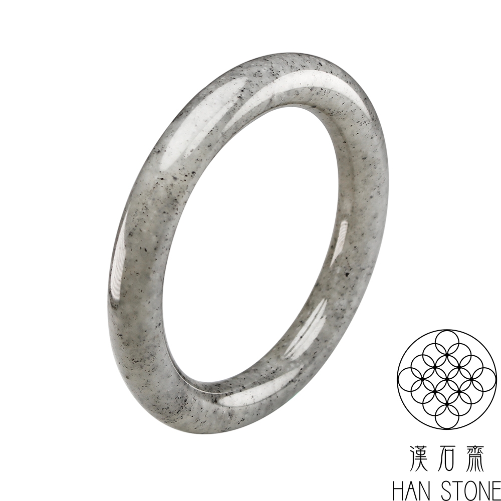 天然石　高級水墨青花籽料 バングル(手镯) 漢石齋】天然A貨籽料白玉底青花點墨墨玉和田玉手鐲(手圍19.6/版寬11mm