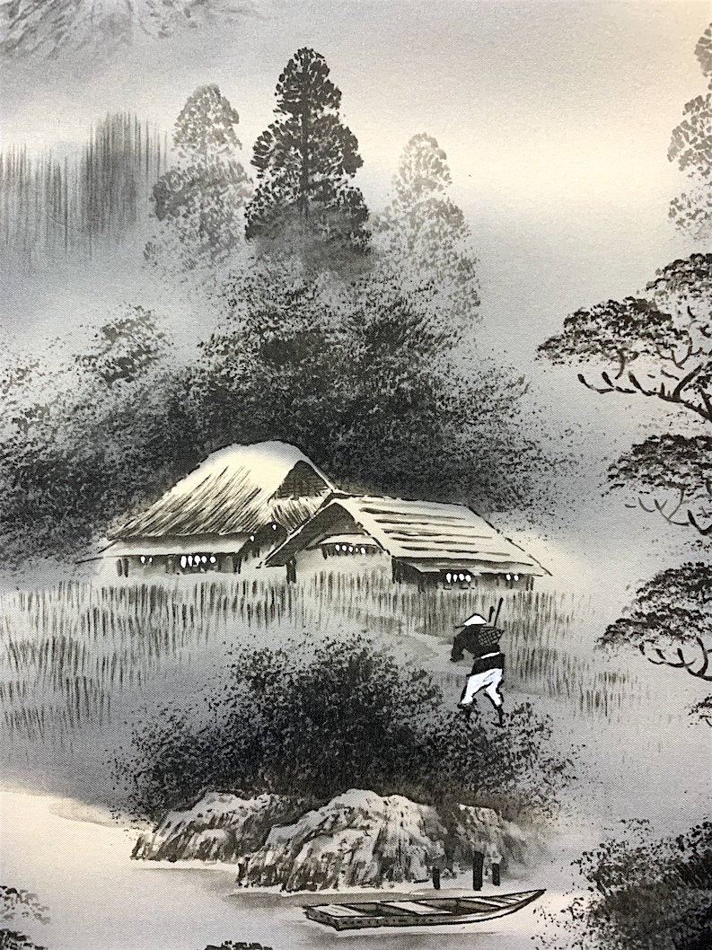 日本画　直筆　水墨山水画　高級額縁　落款付き　外寸約962×663mm Amazon.co.jp: JHA 絵画 インテリア 額入り 額絵 日本画 縁起画