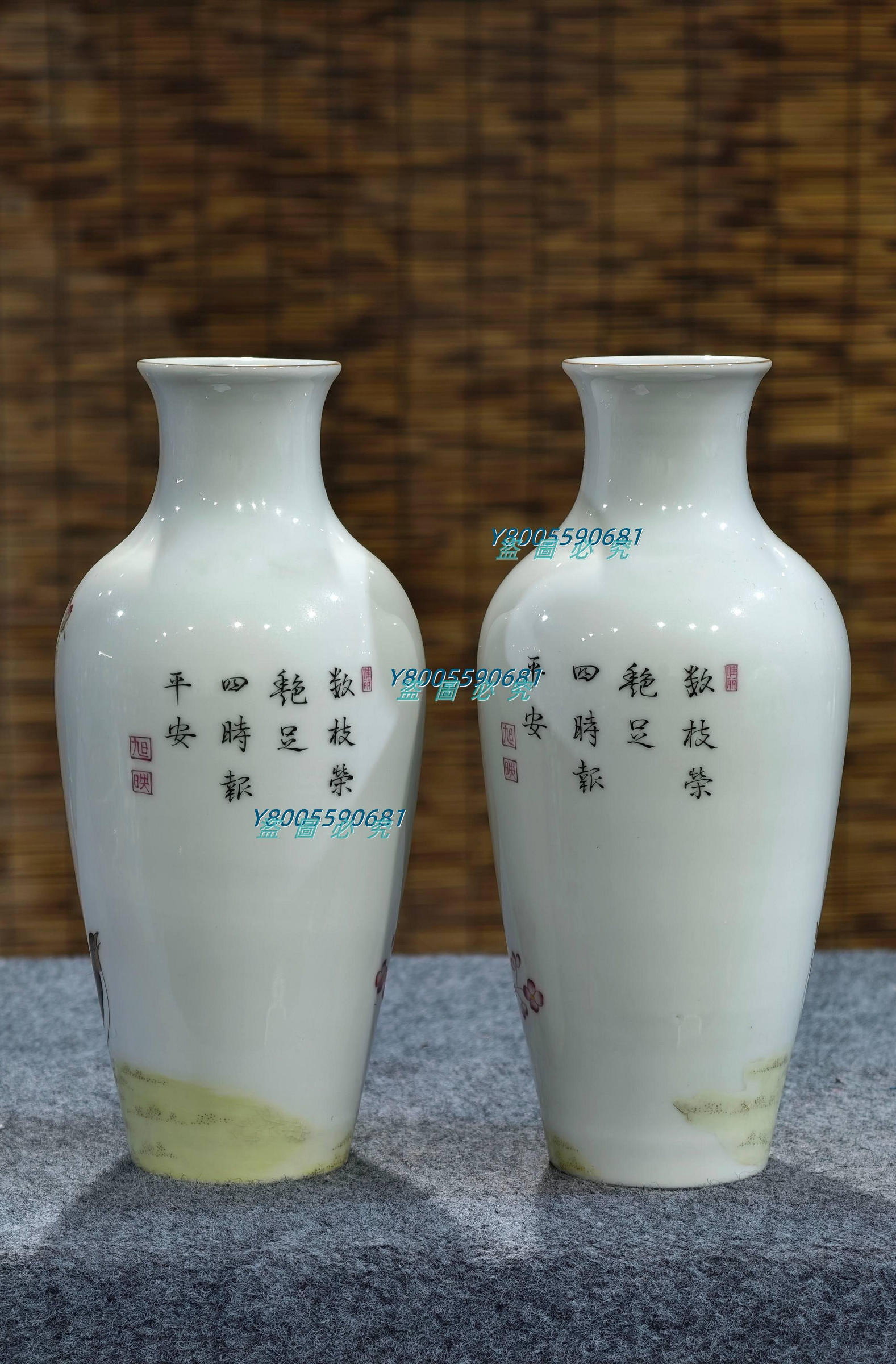 識款【大清乾隆年制】琺瑯彩描金花鳥紋賞瓶一對，瓶身125Z326987 【景