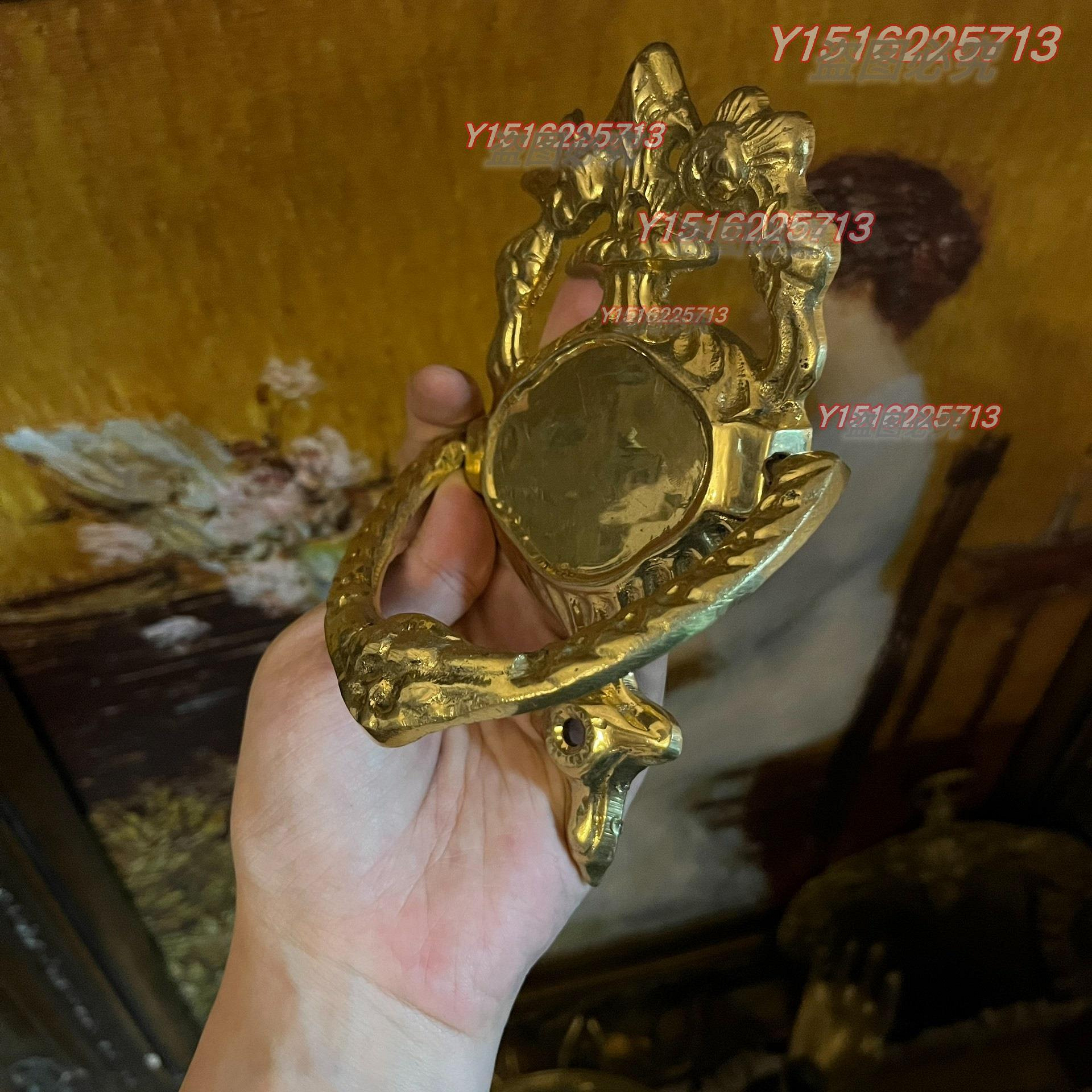 歐洲vintage中古黃銅浮雕門把手門環西洋古董全銅材質，用料厚實，聲音