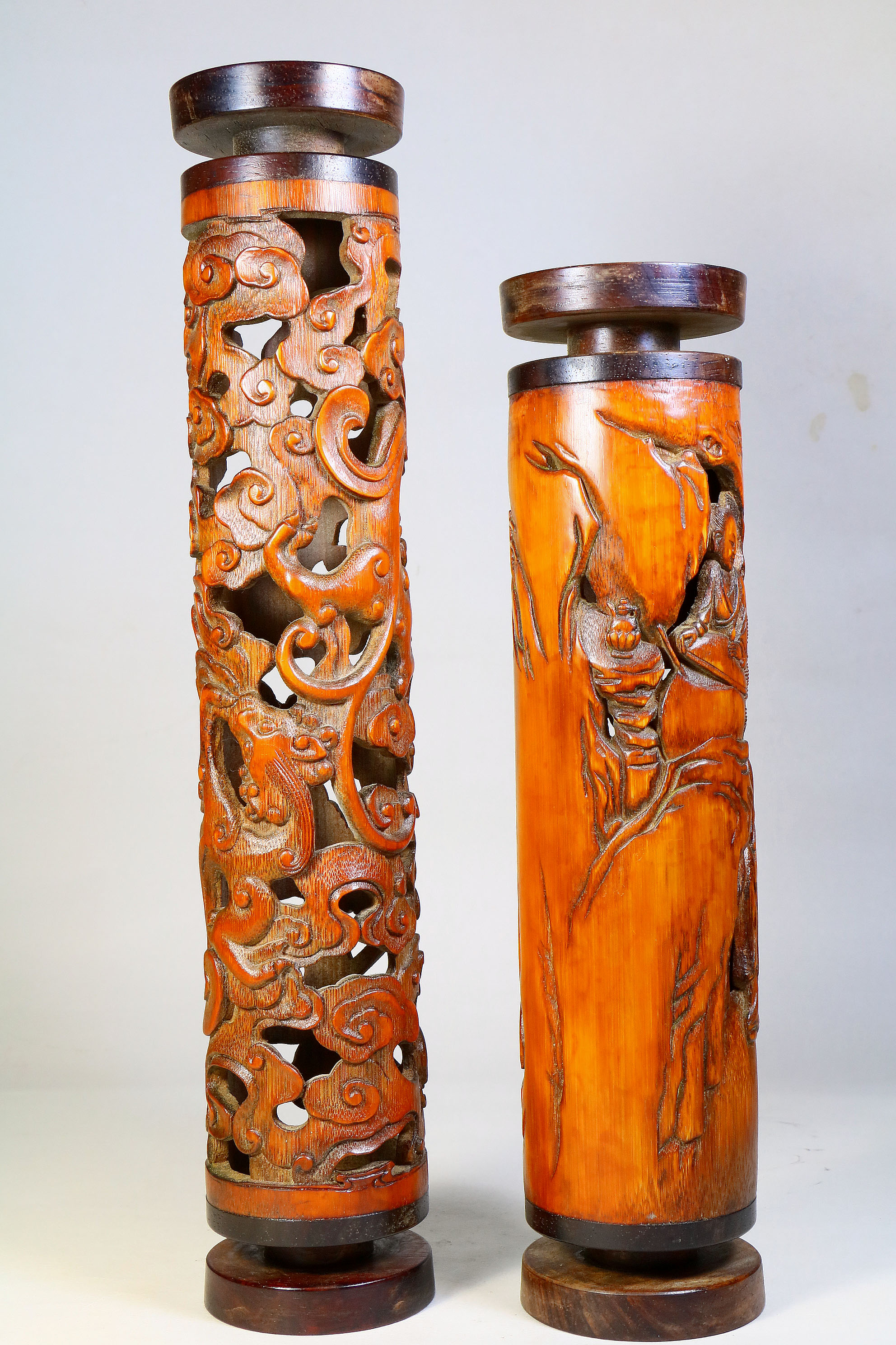 精品竹雕【雲龍香筒】美術品收藏．螭龍如意祥雲． ξξ 文人雅玩ξξ．沉香