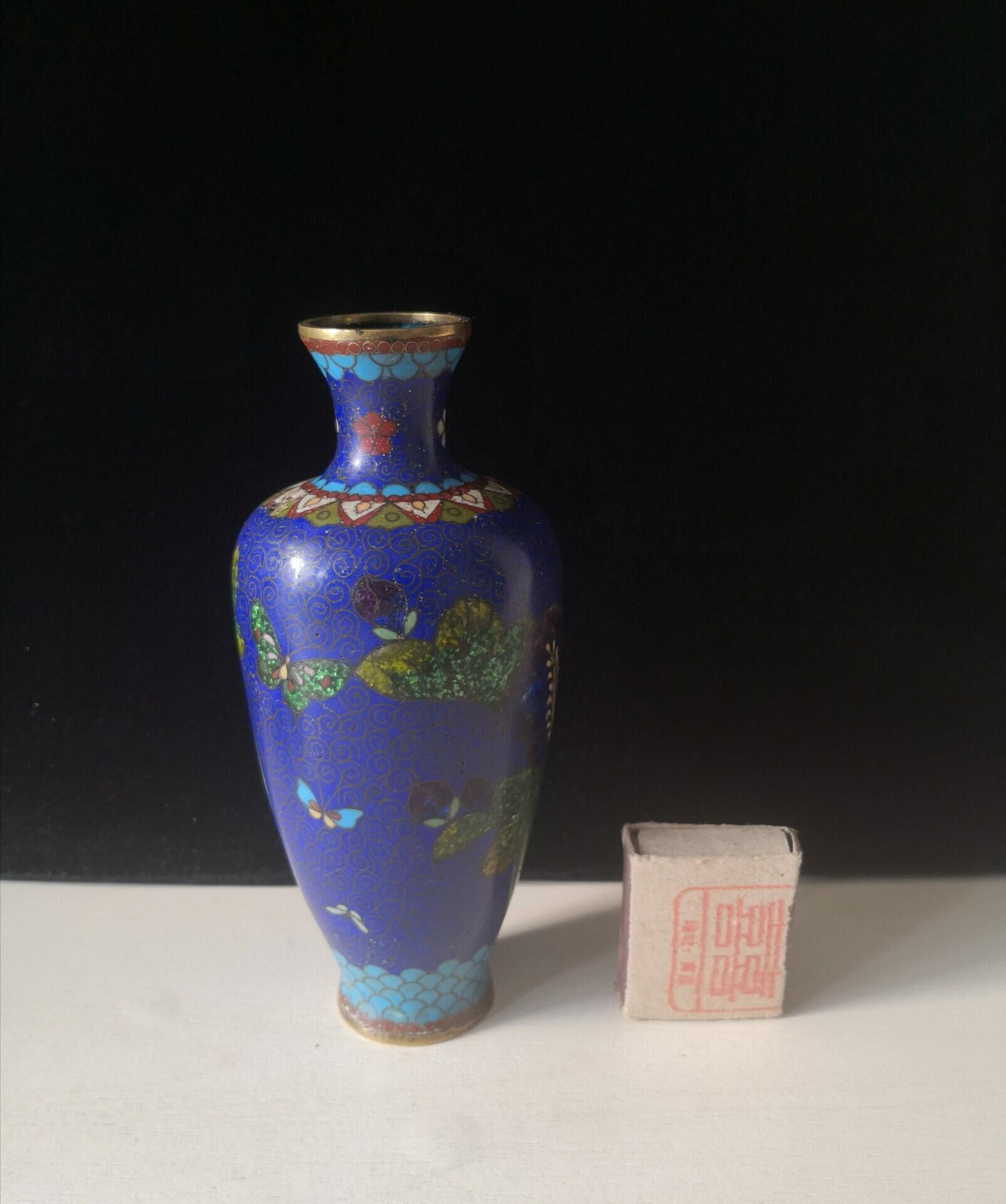 日本景泰藍花瓶古董七寶燒擺件經典銅胎掐絲琺瑯彩藝術品動感實拍圖案