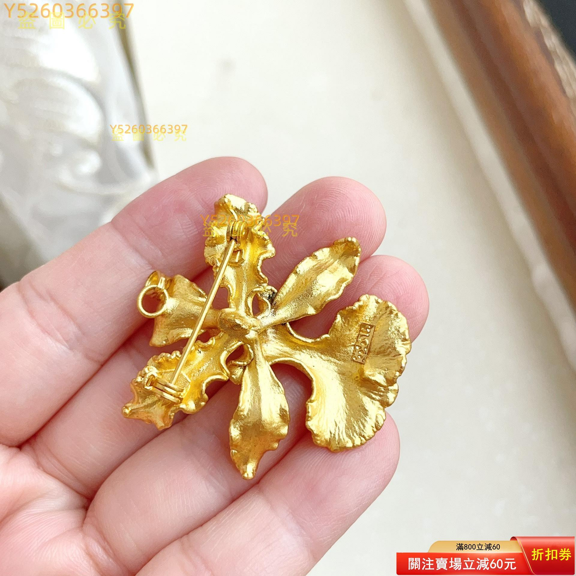 二手】vintage 中古新加坡RISIS 22k鍍金蘭花胸針吊墜兩用款品相很好