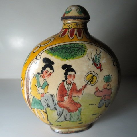 清 乾隆年製 陶胎珐琅(エナメル)彩色絵 造形『太平有象』鼻煙壷嗅ぎタバコ喫煙具 清 乾隆年製 陶胎琅(エナメル)彩色絵 造形『太平有象』鼻煙壷