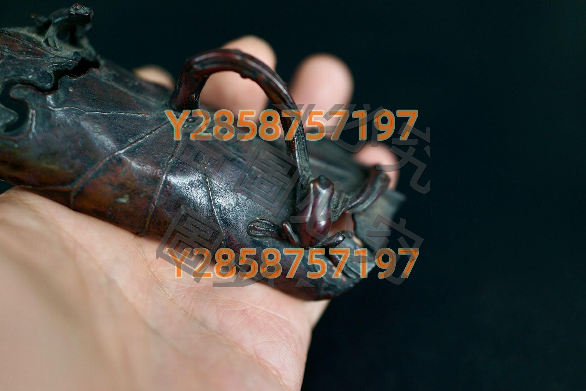 日本斑紫銅名家真藤真山青蛙蓮葉文鎮筆架本間琢齋入江光古玩舊藏回流