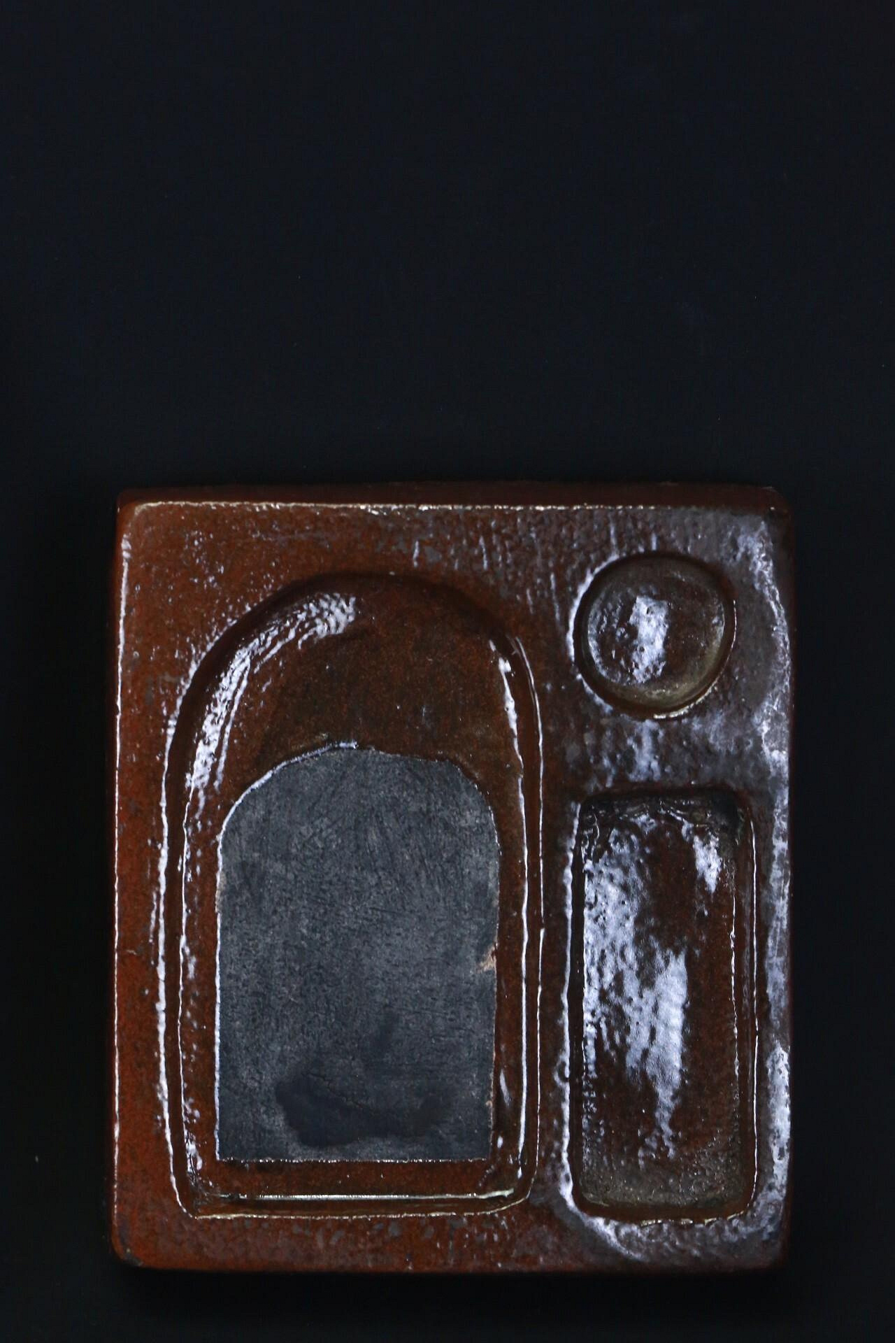 嚴選日本昭和時期陶瓷硯，兩用實用兼具美感11.4cm直徑陶硯磯頭文房具