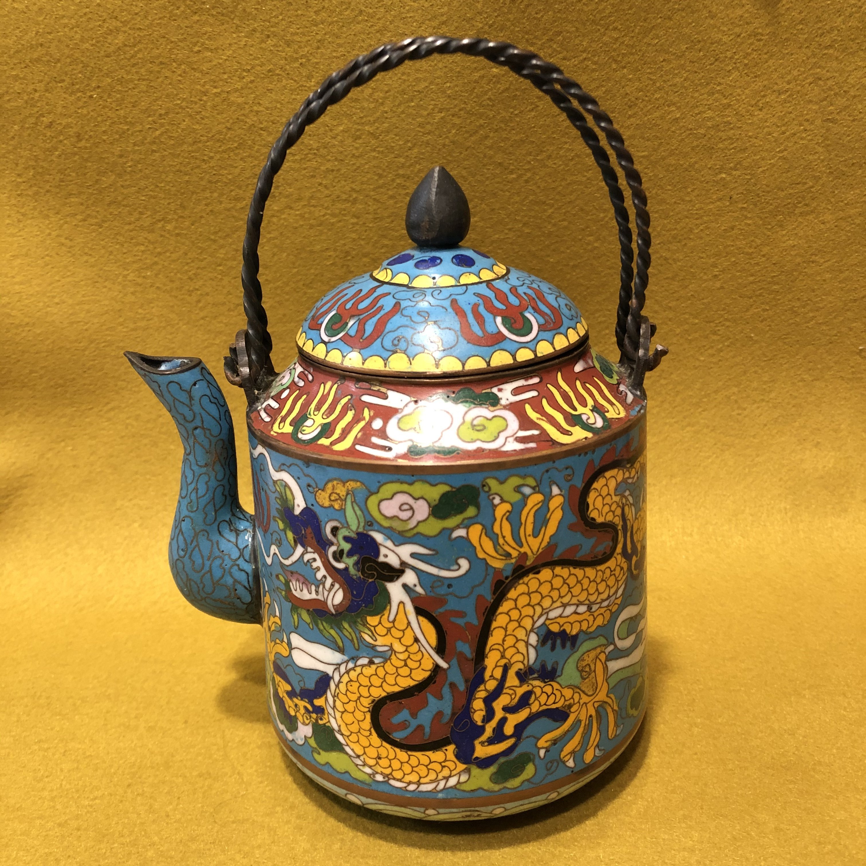 小小的】～ 清末老件～ 景泰藍銅胎掐絲琺瑯龍紋壺late qing cloisonne