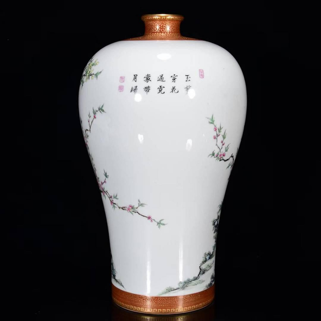 清雍正年粉彩描金花鳥紋梅瓶31*17m3500 古玩收藏老物件【古雅庭軒