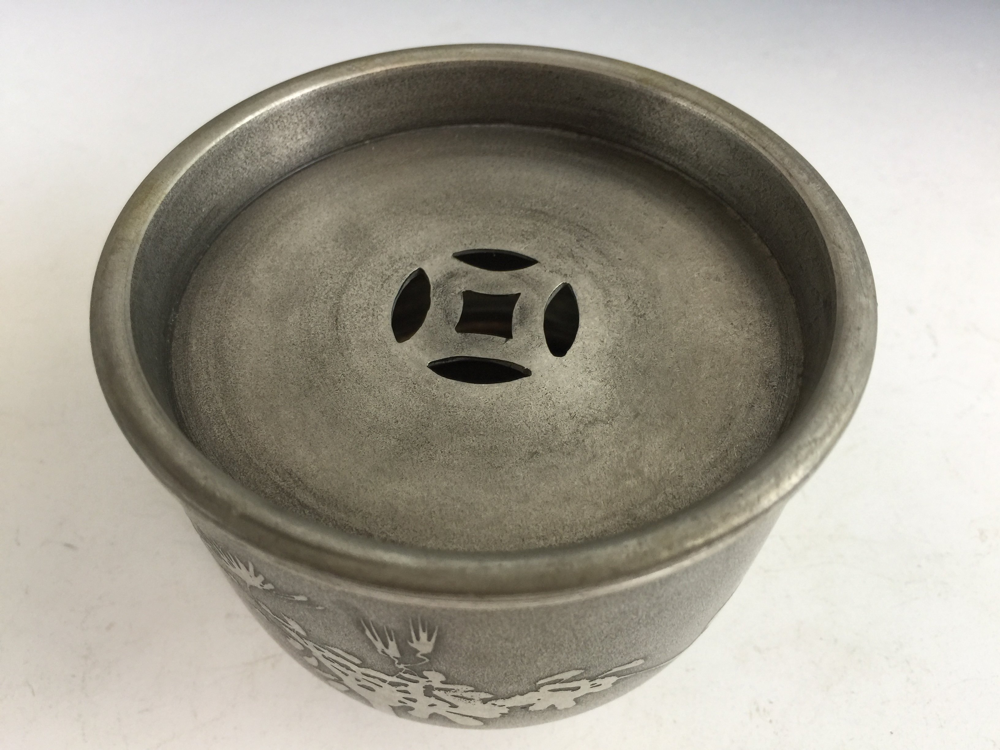 【西】B161 煎茶道具 錫製 建水 锡制水钵建水茶道具纯锡茶洗雕刻锡精品北阳堂出品锡器日本原装