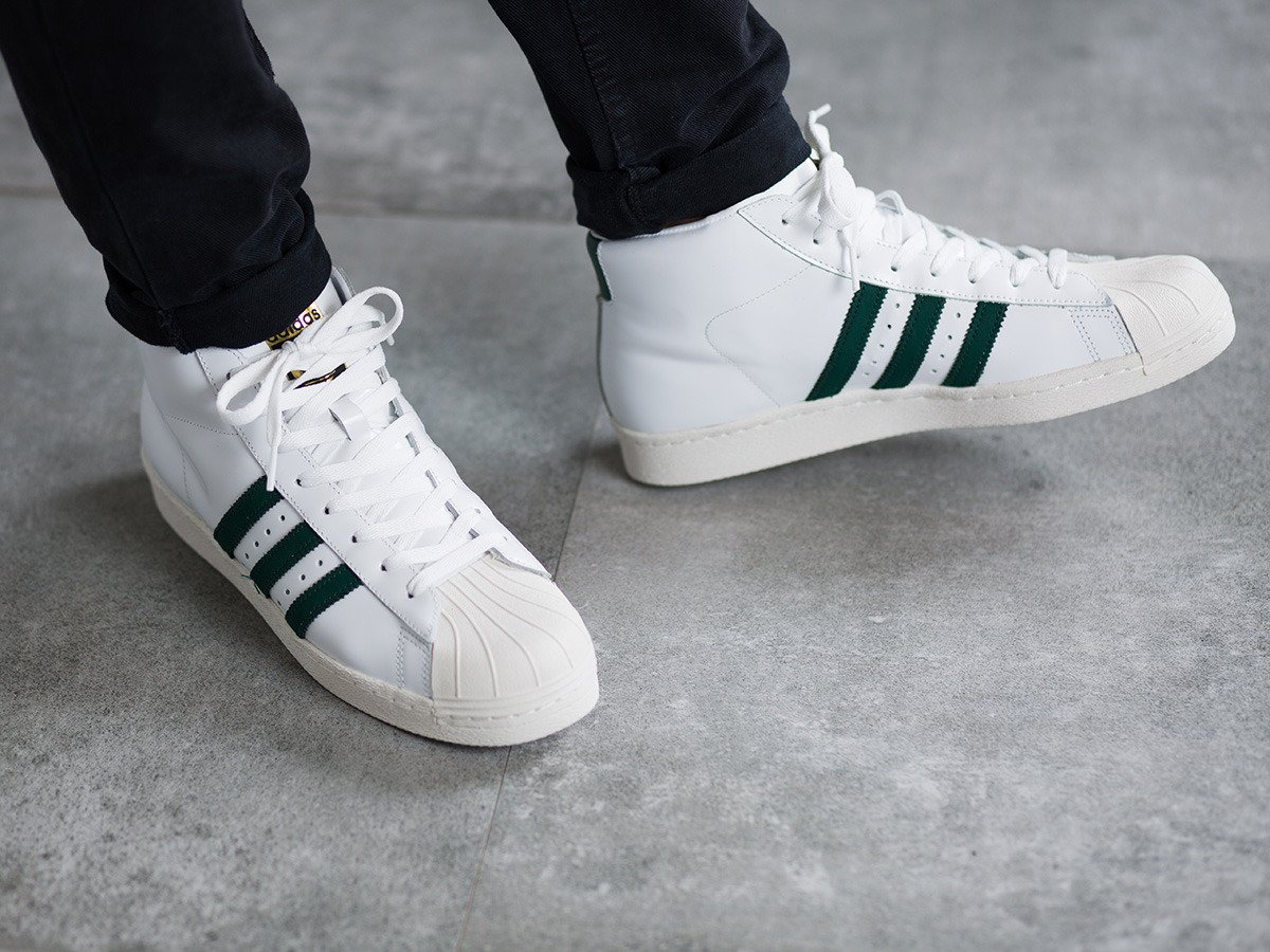 CodE= ADIDAS ORIGINALS PRO MODEL 80S 金標高筒皮革(白綠)BB2248 男女 