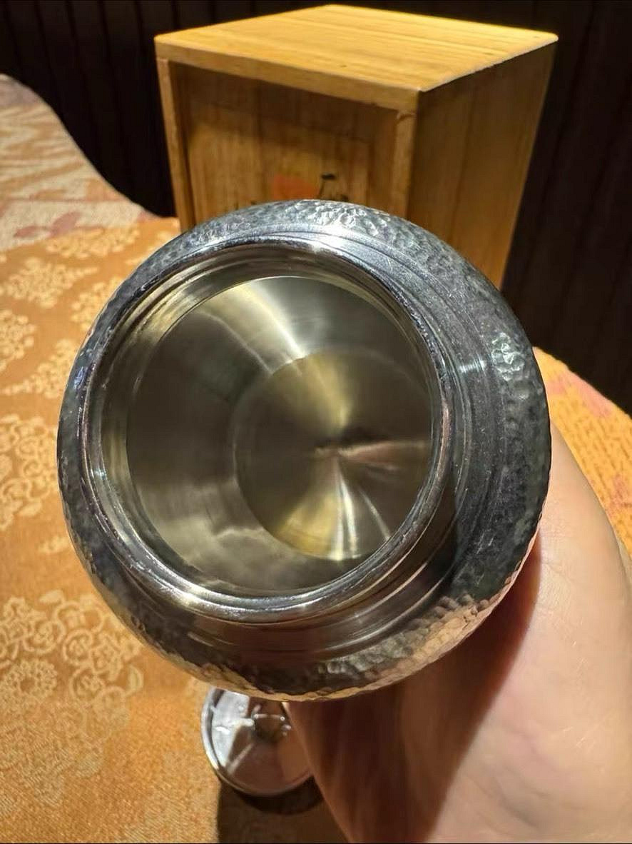日本京都平安清課堂錫罐茶具錘紋工藝8cm高302g舊藏品相極佳錫罐中古品