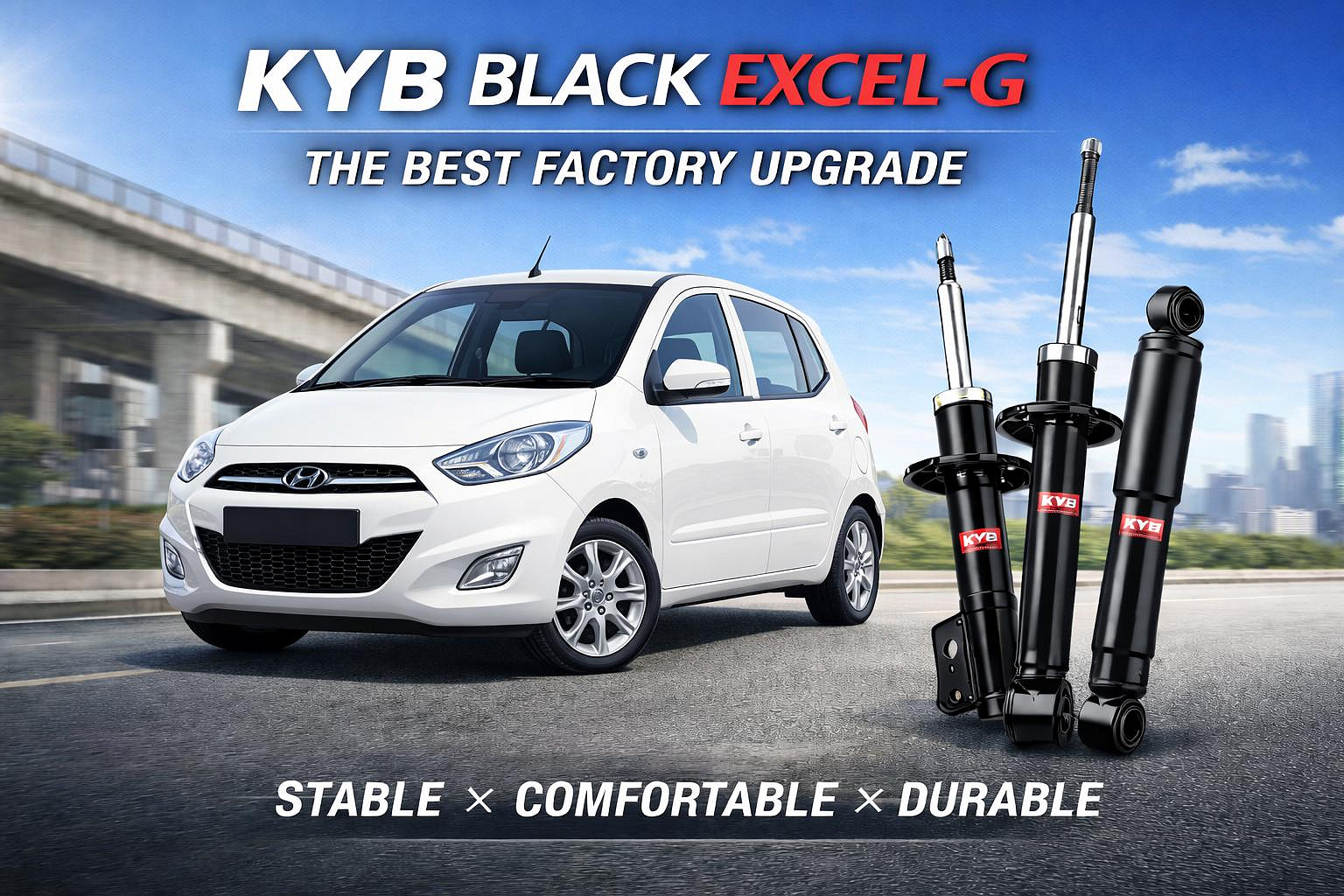 KYB 前黑後銀｜HYUNDAI 現代 i10 原廠升級避震器筒身