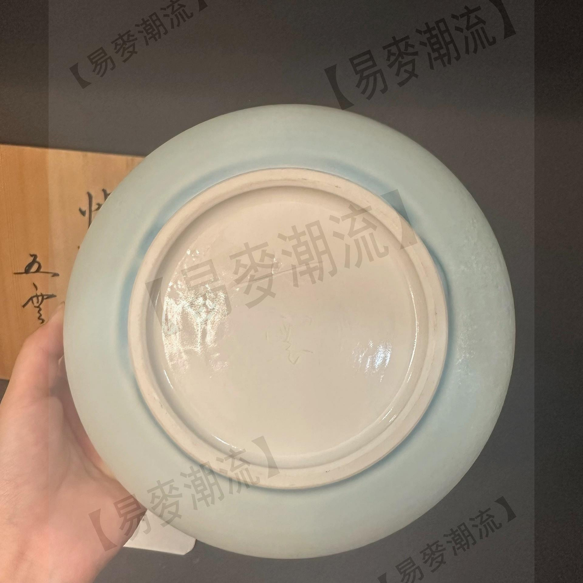 日本回流五云窯京燒名家三代前田喜代範作藍結晶釉缽尺寸19.8??7 有田燒