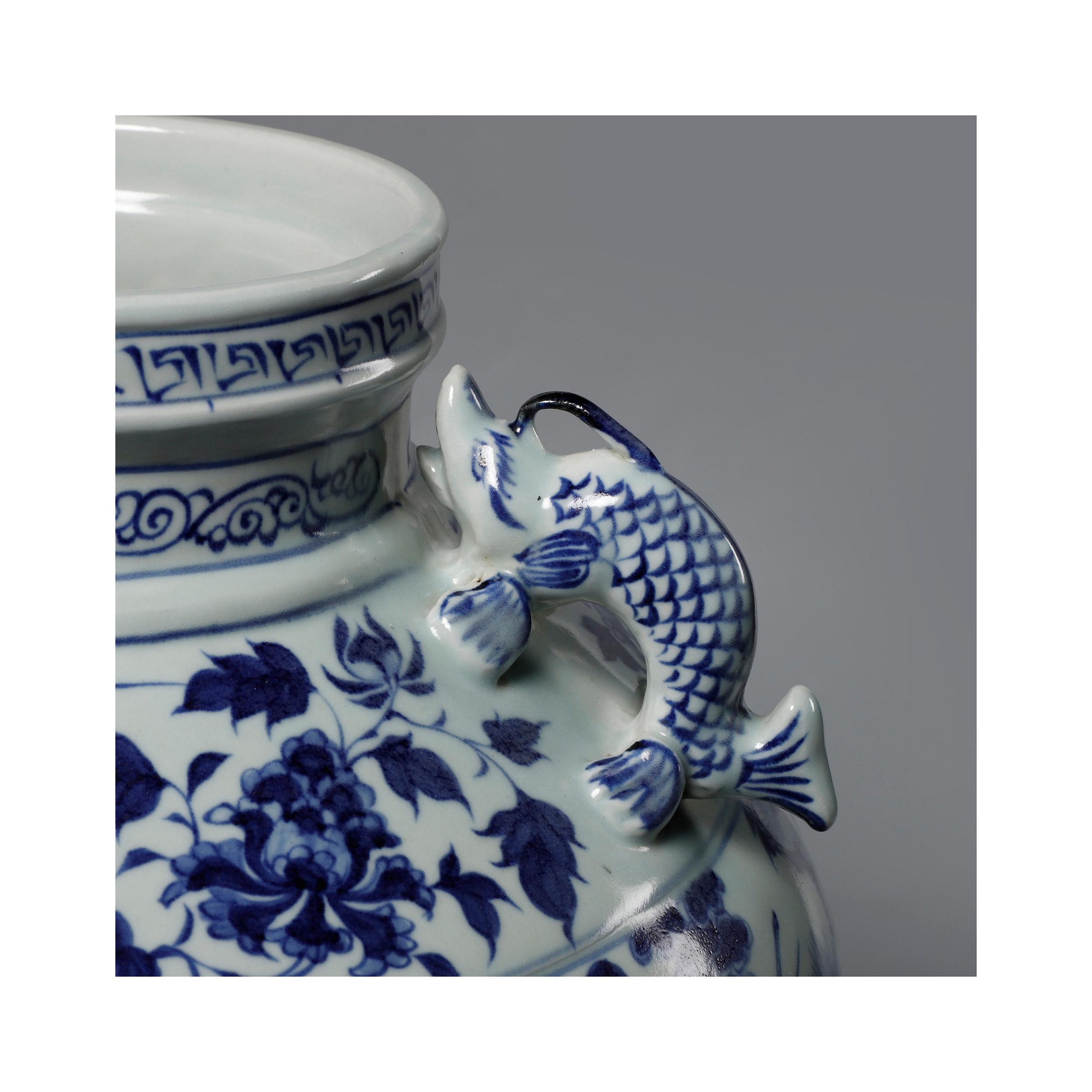 元・古陶磁器・白許孤窯款・青花・鬼穀子下山紋・罐』極細工・東洋