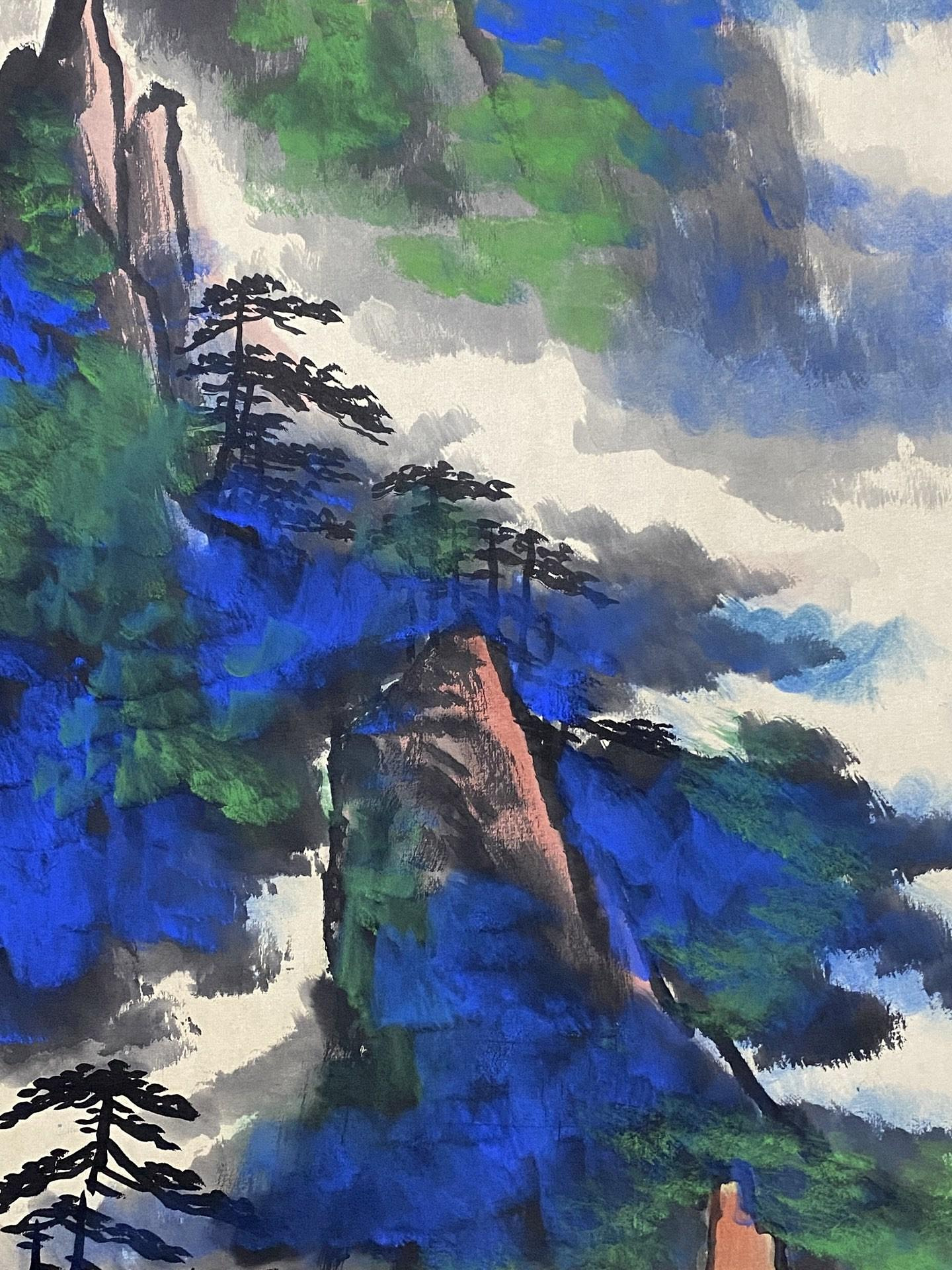 op-27 畫家：劉海粟四尺中堂畫山水畫手繪畫畫工精細。材質：宣紙2 加
