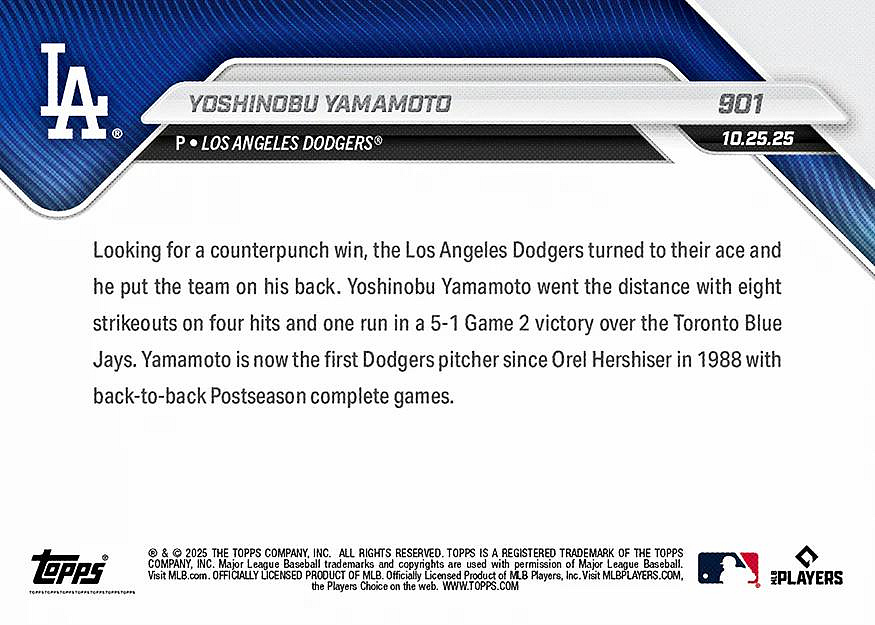 預購]Yoshinobu Yamamoto - 2025 MLB Topps NOW Card 901 - 山本由伸
