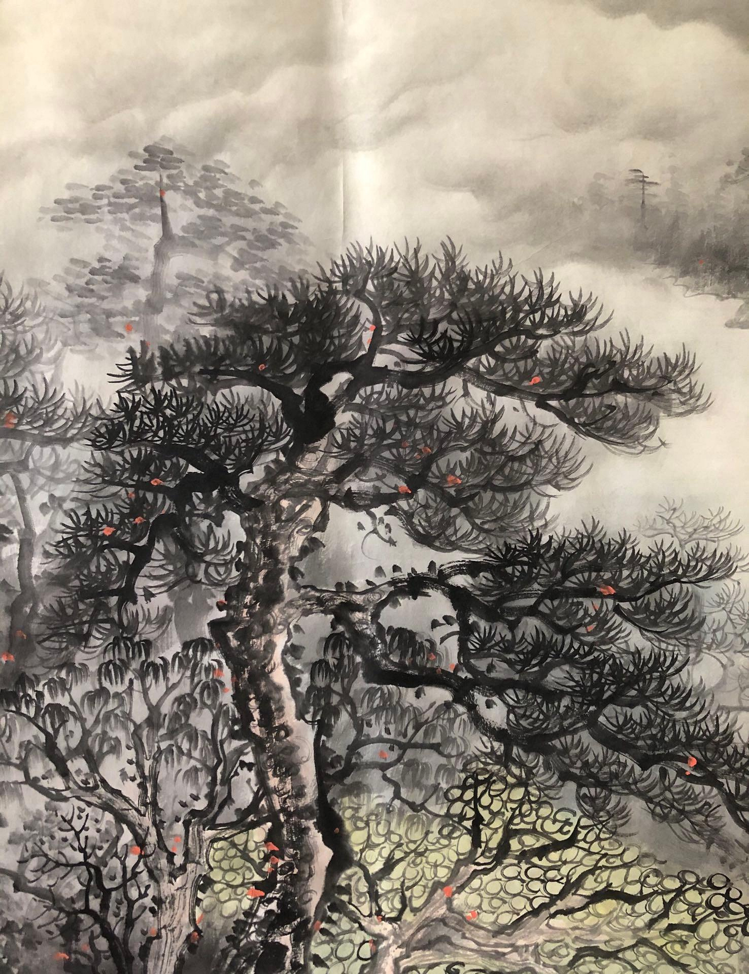 Z274【潘天壽】山水，八尺橫幅純手繪作品尺寸約：238x100厘米未裝裱